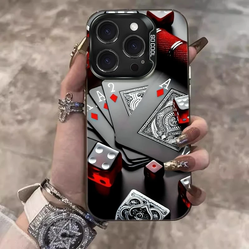 

Trendy Poker Pattern Laser IMD Phone Case for iPhone 17 16 15 14 13 12 11 Pro Max X XS XR 8 7 Plus 16e 17e Shockproof Back Cover
