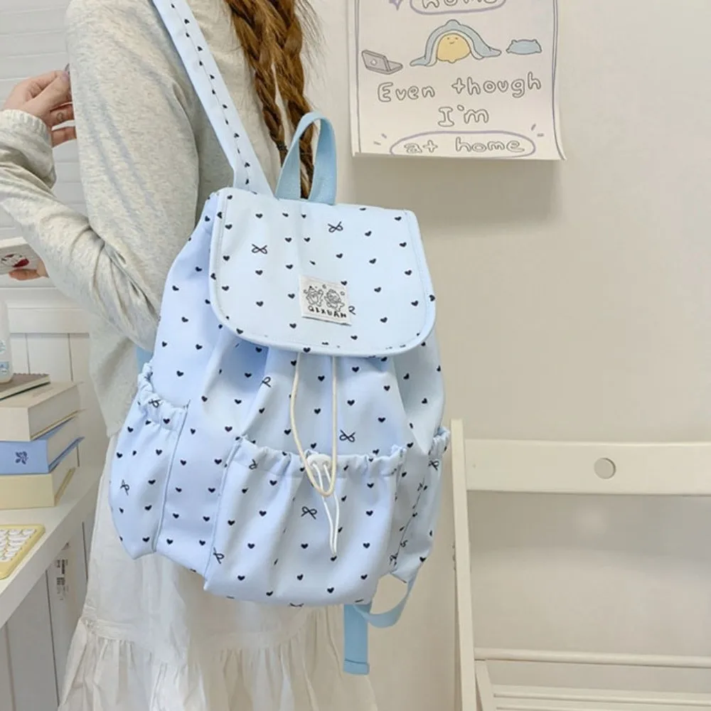 Cute Lightweight Drawstring Backpack Large Capacity College Style Nylon Backpack Cloth Korean Style Students School Bag for Gift