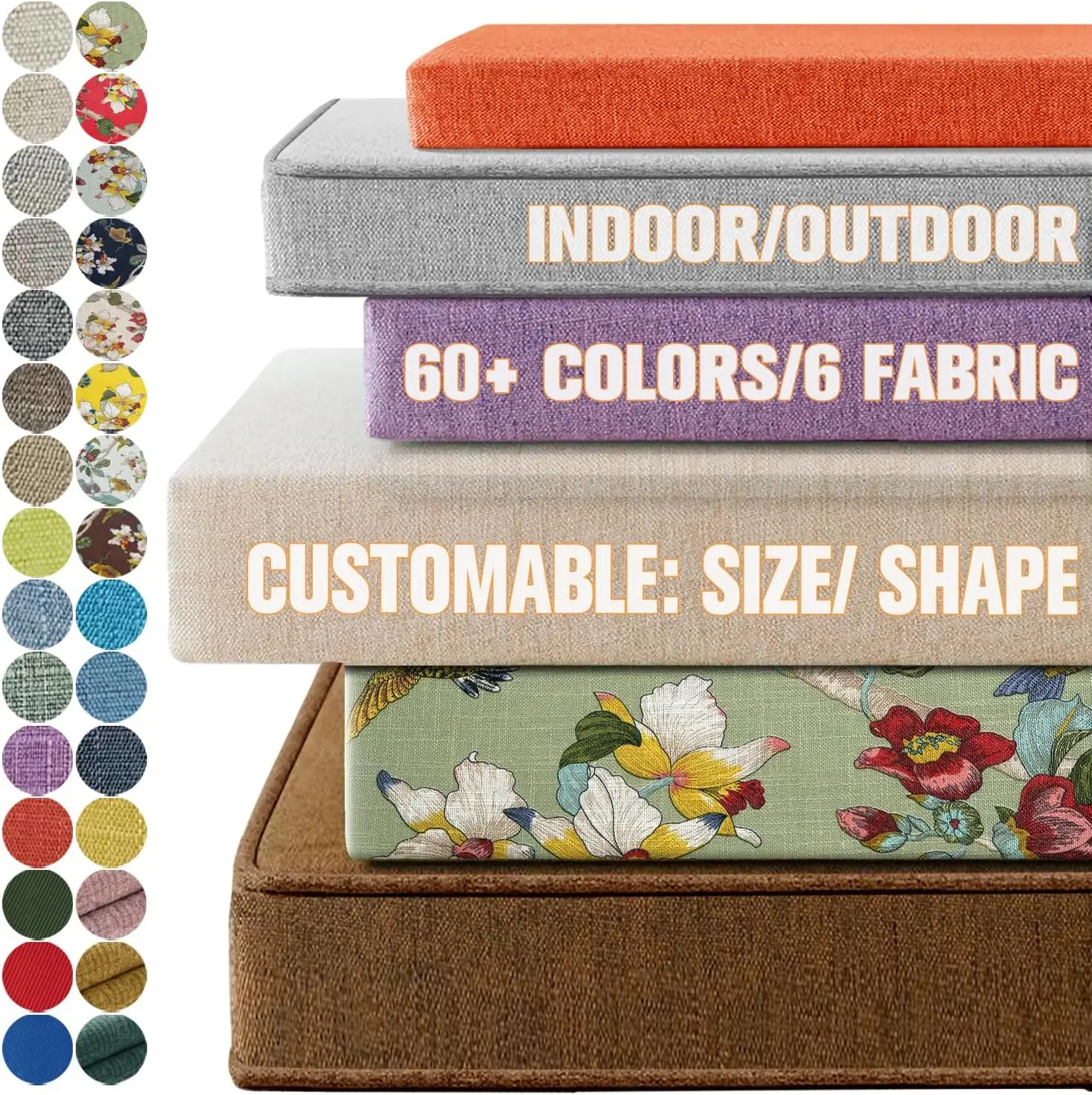 Customizable Bench Cushion Chair Seat Pad Balcony Sofa Garden Furniture Cushion Removable Washable in Multiple Sizes