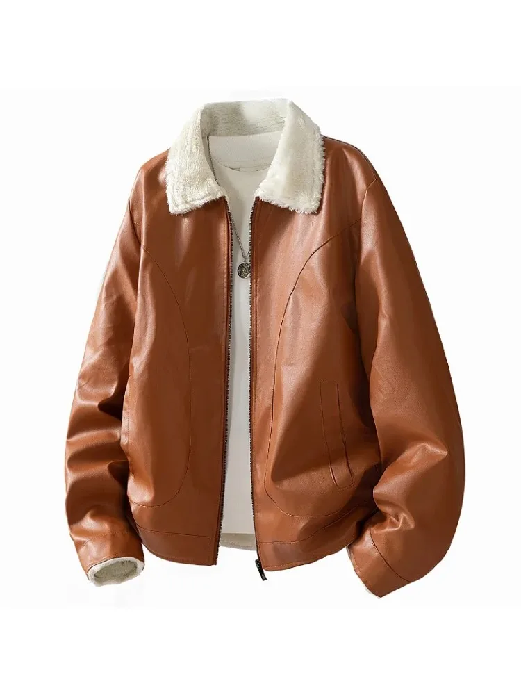 

Зимние модные мужские кожаные куртки, качественная верхняя одежда с отложным воротником, однотонная утепленная теплая удобная мужская одежда