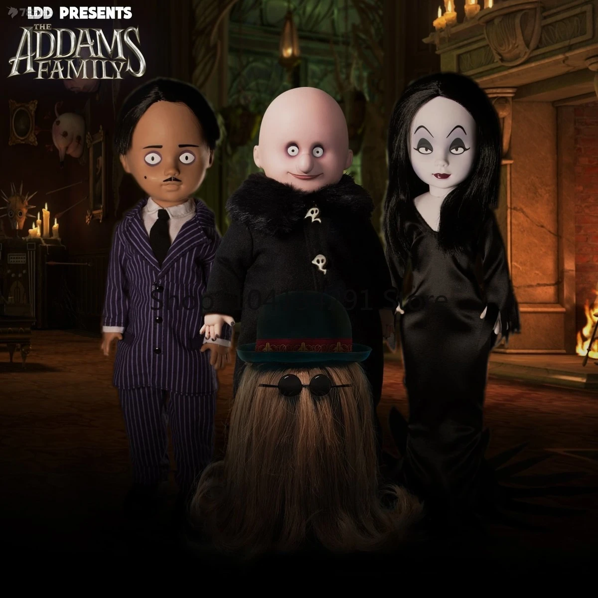 

Original MEZCO Antique 10-inch LDD Living Dead Doll Series: The Addams Family - Mr. and Mrs. Addams, Fester, and Moe Figurines