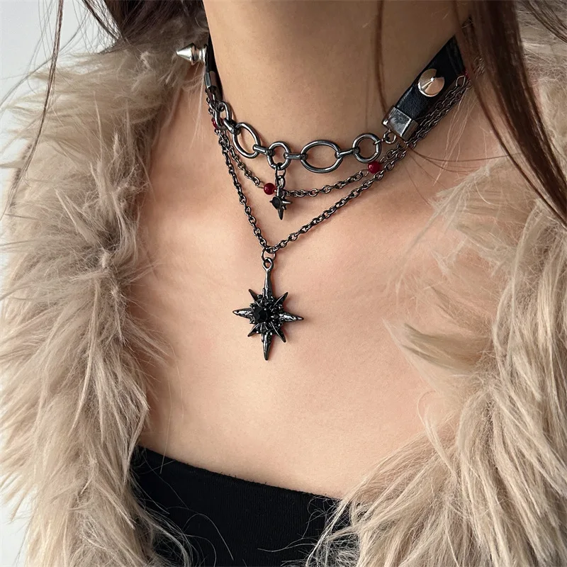 Y2K Sweet Punk Black Spiky Star Choker Women Unique Collarbone Chain Alternative Gothic Necklace Delicate Jewelry for Girl