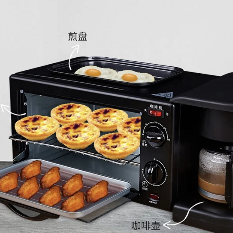 3 in 1 Multi Function Toast Oven Coffee Pot Frying Pan Breakfast Maker Machine