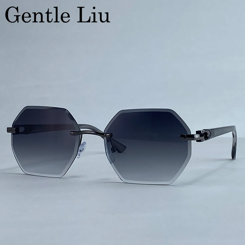 3 Pcs Rimless Rectangle Sunglasses for Men Women Hexagon Shade Eyewear Rimless Rectangle Sunglasses for Women Men Hexagon Sun  main image 3