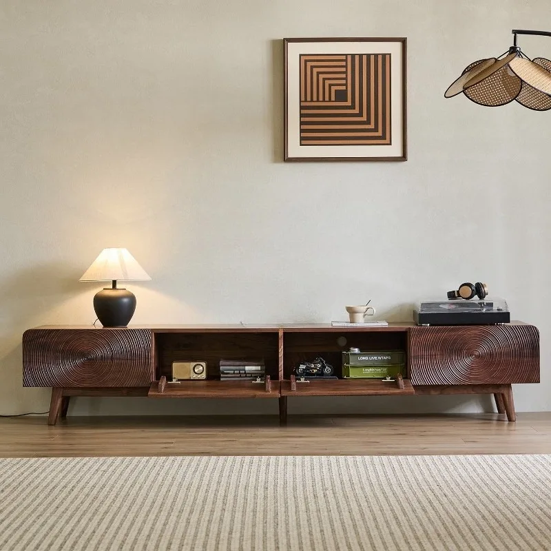 North American black walnut full solid wood carving Italian light luxury simple TV cabinet, storage wall cabinet living room low