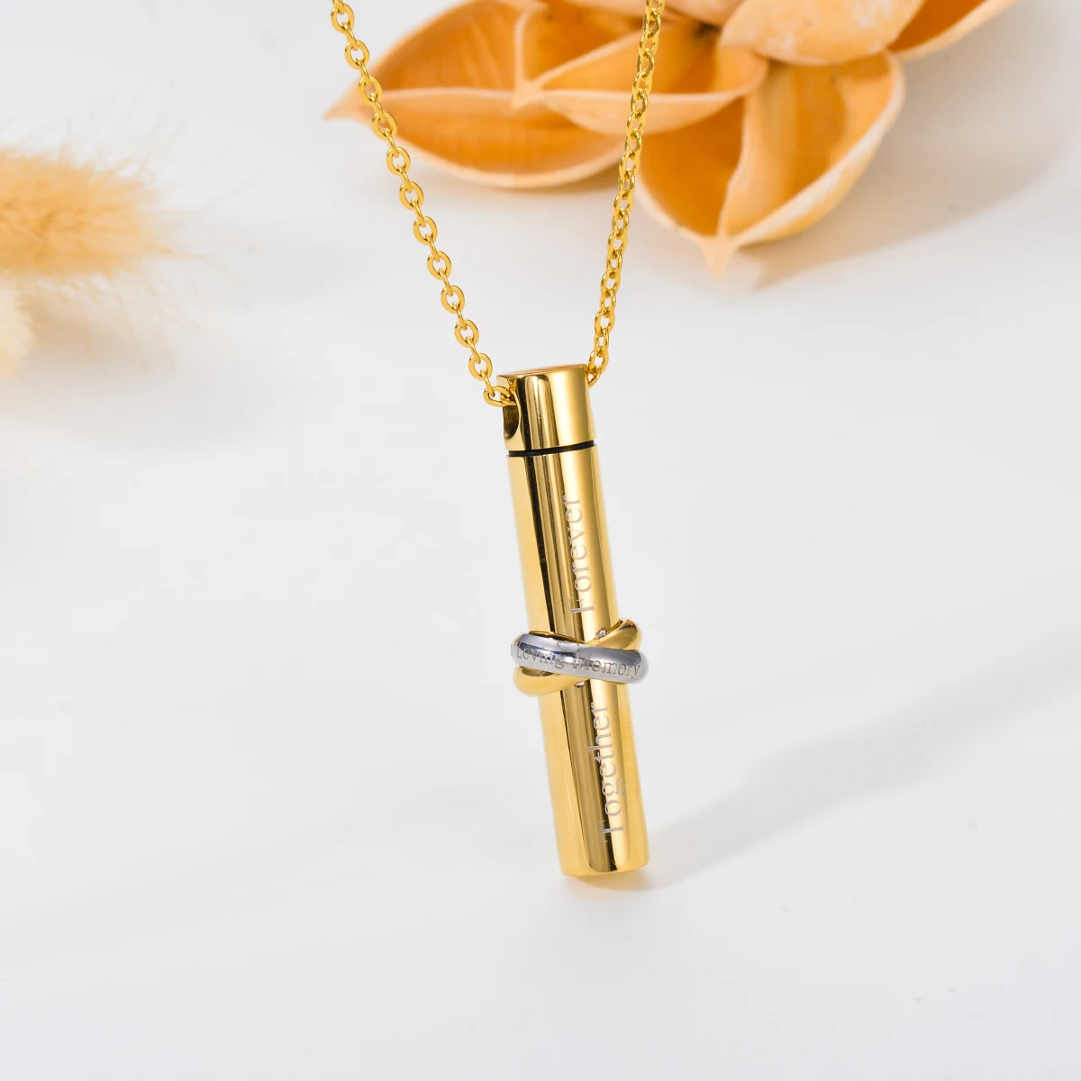 Together Forever Stainless Steel Cylinder Pendant Cremation Urn Memorial Keepsake Necklace For Pet/Human Ashes Jewelry Dropship