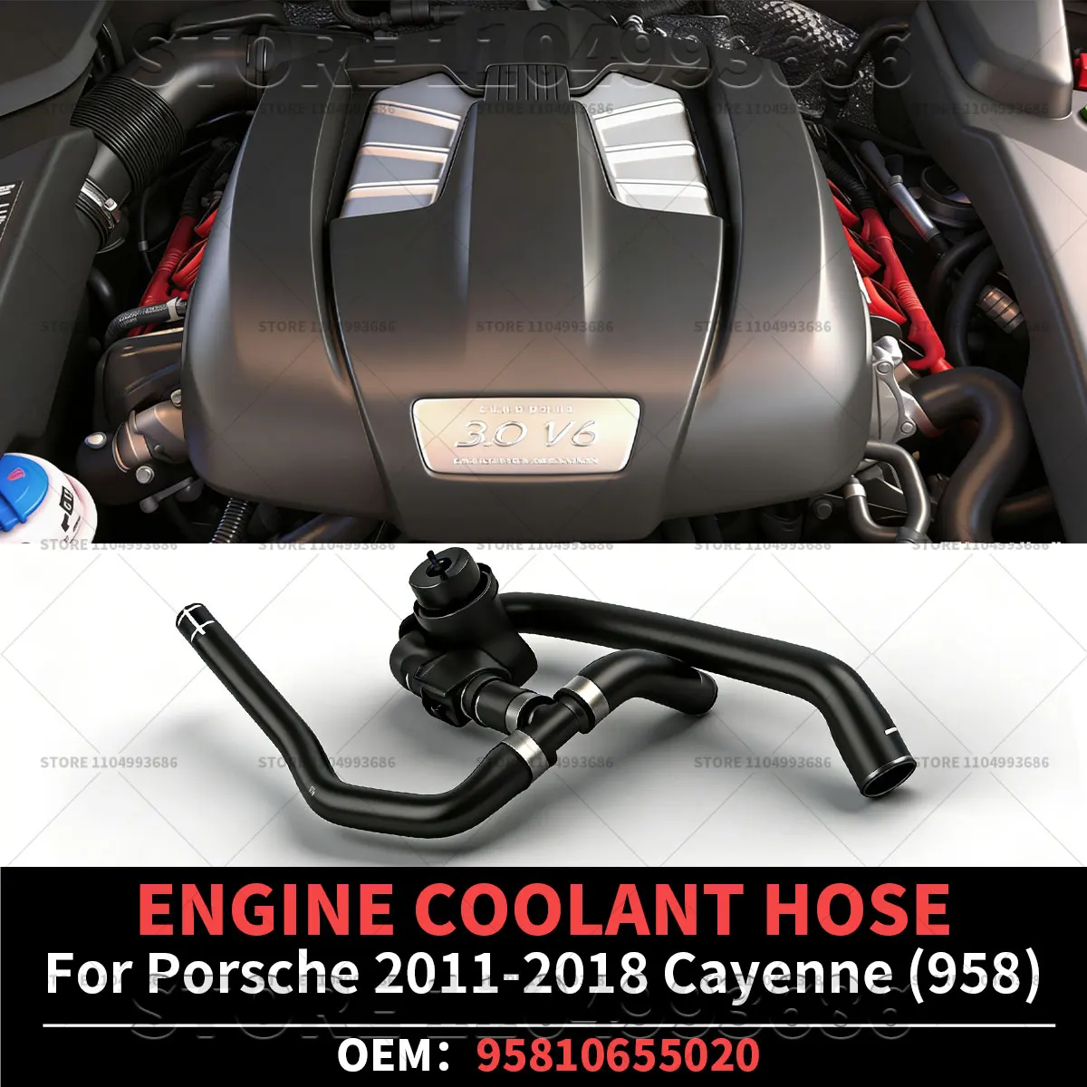 

For Porsche 2011 2012 2013 2016 2017 2018 Cayenne Platinum Edition S (958 92A) ENGINE COOLANT HOSE OEM 95810655020