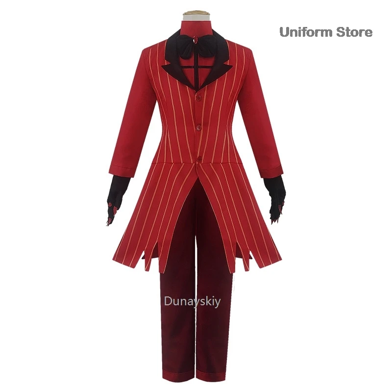 Hazbin ALASTOR Cosplay Costume pour homme adulte, uniforme d\'hôtel, veste et pantalon, rouge trempé, anime, Halloween