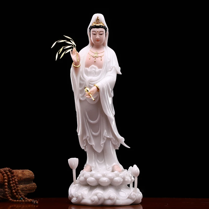 48 cm große, hochwertige Göttin-Jade-Guan-Yin-PUSA-Avalokitesvara-Buddha-Statue, Asien, Sicherheitsschutz für Zuhause, FENG SHUI-Skulptur