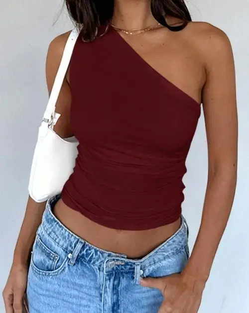 

Women's Vest 2025 Summer Slim-Fitting Knitted Pure Color Small Vest One-Shoulder Short Top
