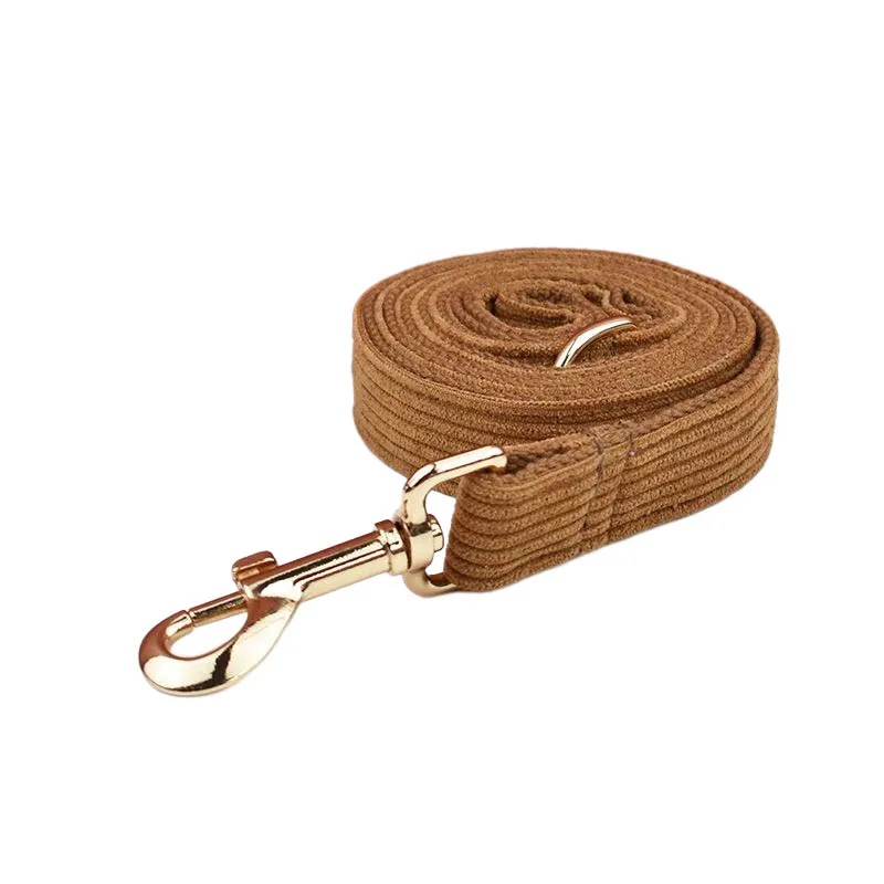 Personalised Corduroy Dog Collar And Leash Set With Nameplate_voghion.com