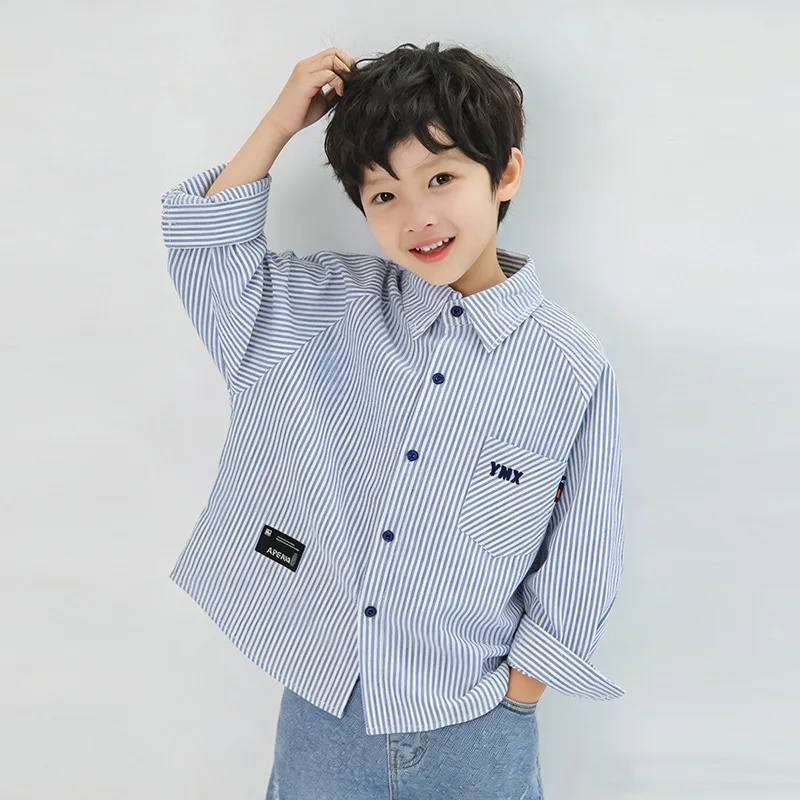 Teen Kids Boy Long Sleeved Shirt Cotton Autumn New Junior White Sky Blue Children's Clothing for Boys 2-15 Years