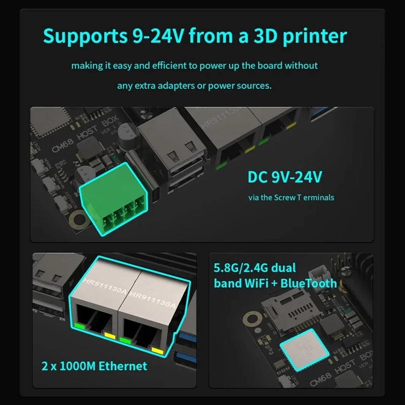 CM68 Host Box & CM68 Core Board -Compatible Output 2X1000m Ethernet 5Xusb Port Cortex-A55 Canbus For Klipper Voron