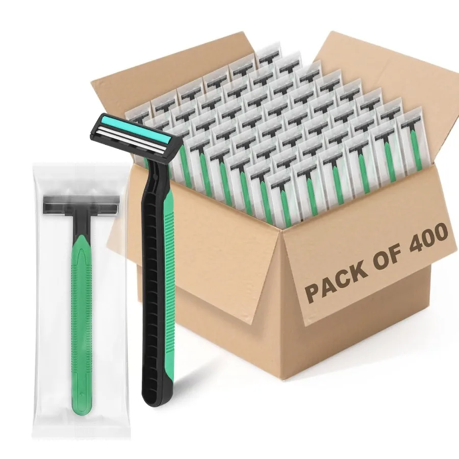 

Bulk Disposable Twin Blade Razors Individually Wrapped with Clear Safety Cap for Emergency Shaving Needs in Homeless Shelters H