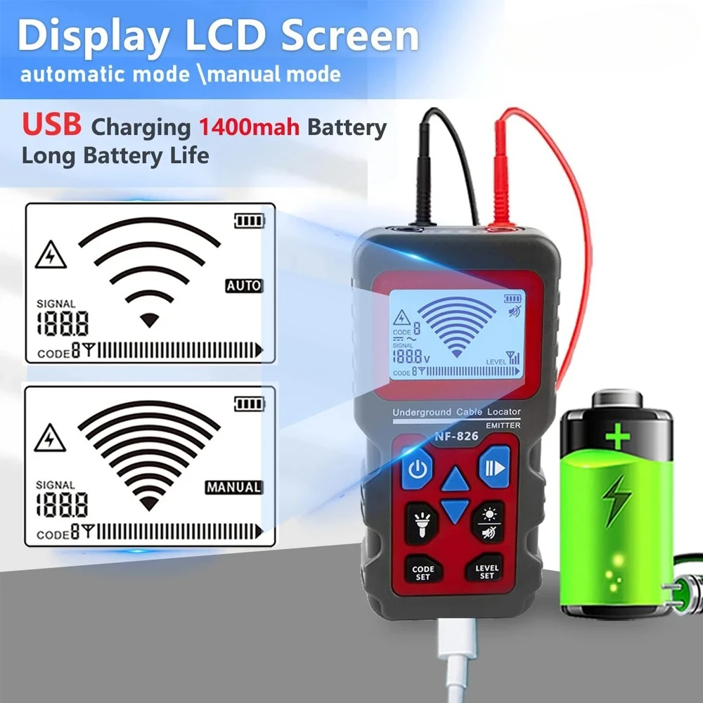 NF-826 Underground Cable Tester Anti Interference Cable Tracker High&Low Voltage Cable Locator Underground Pipe Detector