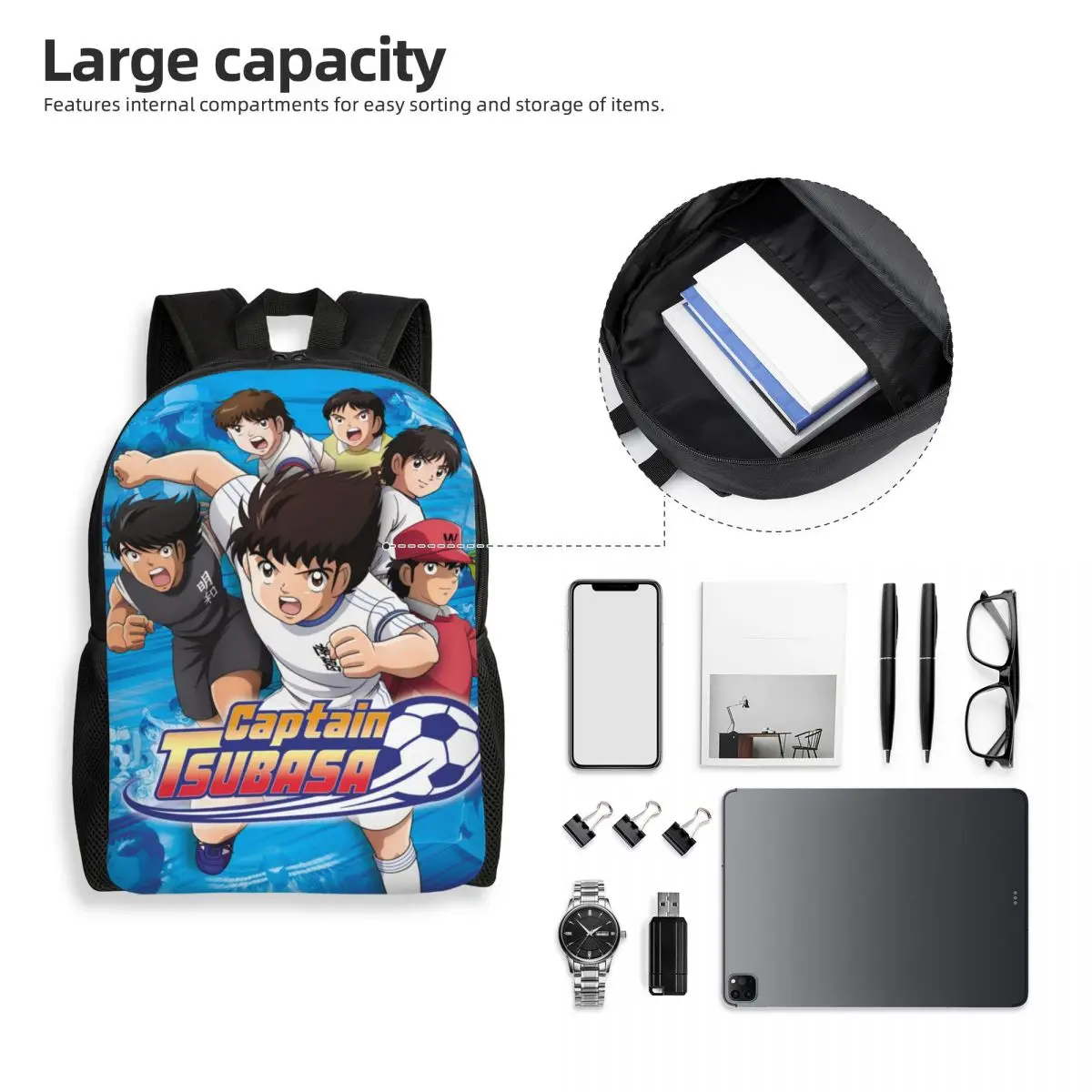 Japan Football Manga Captain Tsubasa Backpack for Women Men Water Resistant College School Bag Print Bookbag