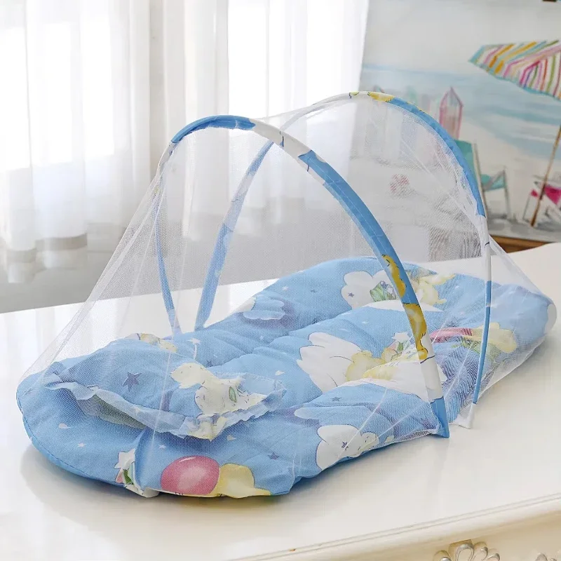 

Baby Bed Infant Mosquito Nets Foldable with Cotton Pillows Portable Folding Baby Bedding Crib Netting Mosquito Prevention