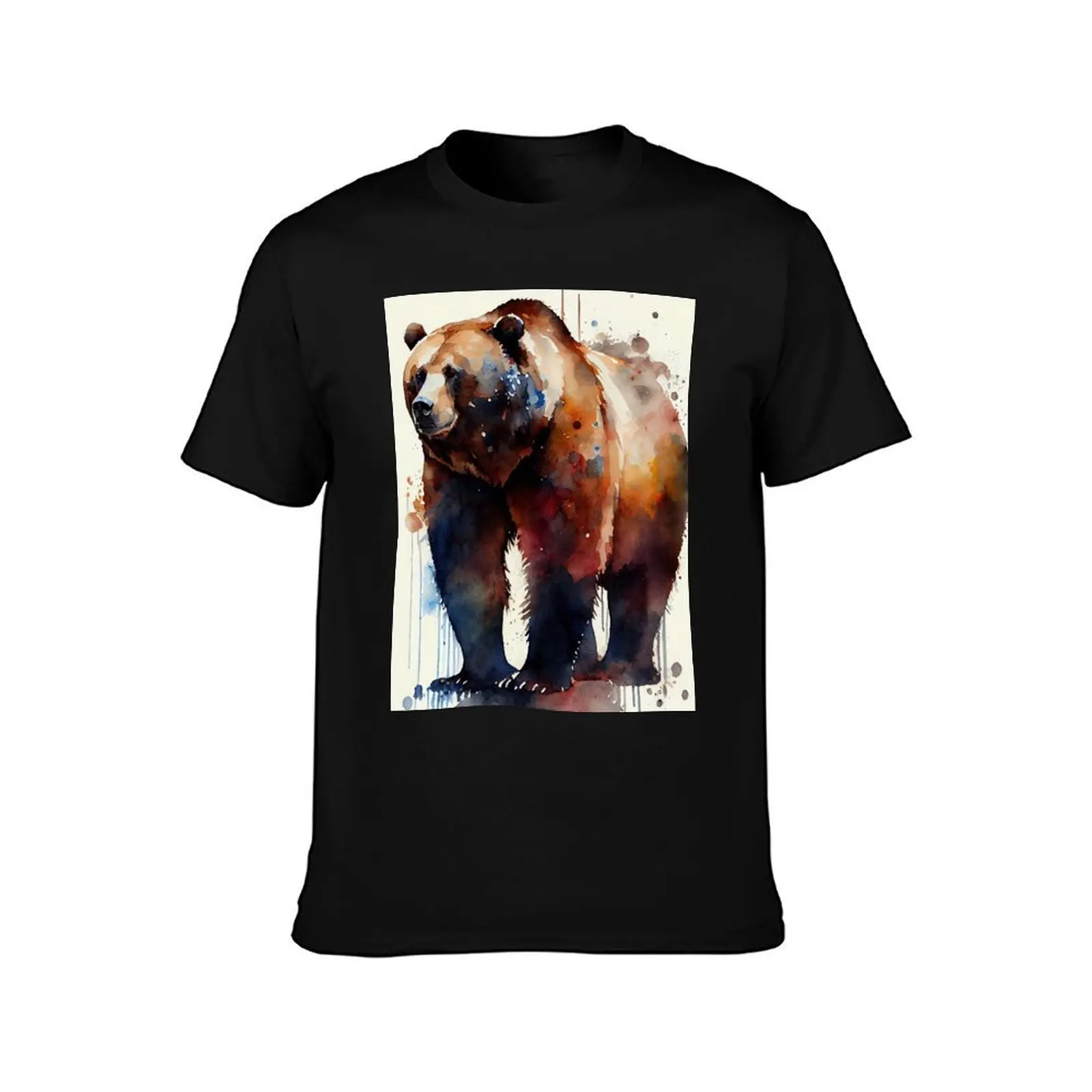 American Grizzly bear - Watercolor paint T-Shirt, Summer Casual Cotton Tee, Oversized Streetwear Tops, Vintage Graphic Print