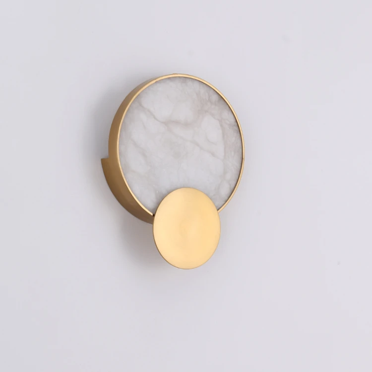 Natural Marble LED Wall Lamp Round Shape Gold Metal Free