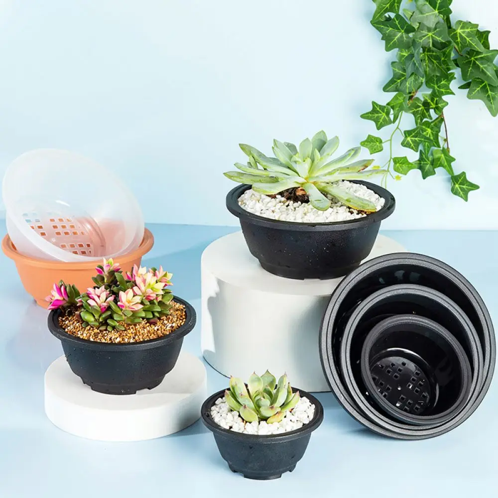 Korean Style Round Succulent Planter Minimalist Plastic Flower Pot Desktop Nursery Container For Home Office Greenery