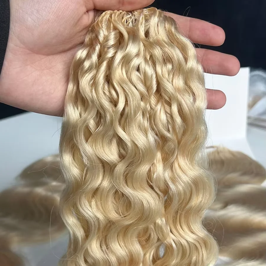 Bling Hair 613 Blonde Color Burmese Curly Feather Crochet Human Hair Extensions 50g Pre-Separated Invisible Miracle Knots Feather Crochet Human Hair Extensions For Women