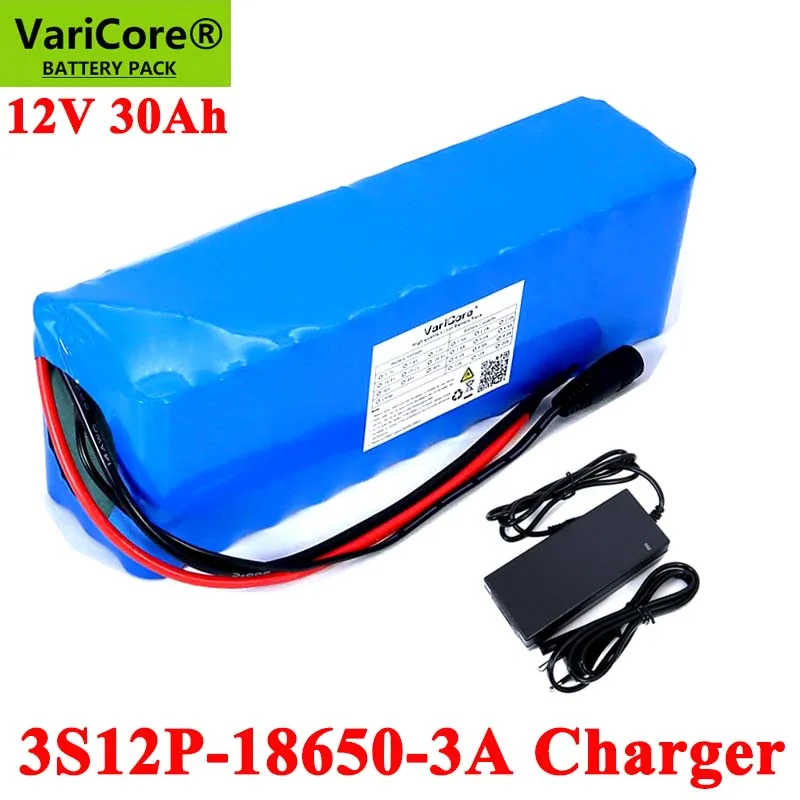 

VariCore 12V 30Ah 18650 Lithium Battery Pack 11.1v 12.6v 30000mah Batteries for Miner's Lamp 800W Electric bicycle+3A Charger