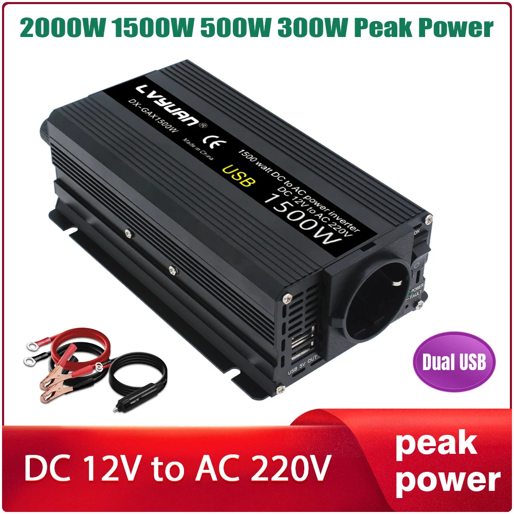 

Car Inverter 12V To 220V 2000W/1500W/500W/300W Dual USB Modified Sine Wave Portable Car Charger Converter Adapter Power Inverter