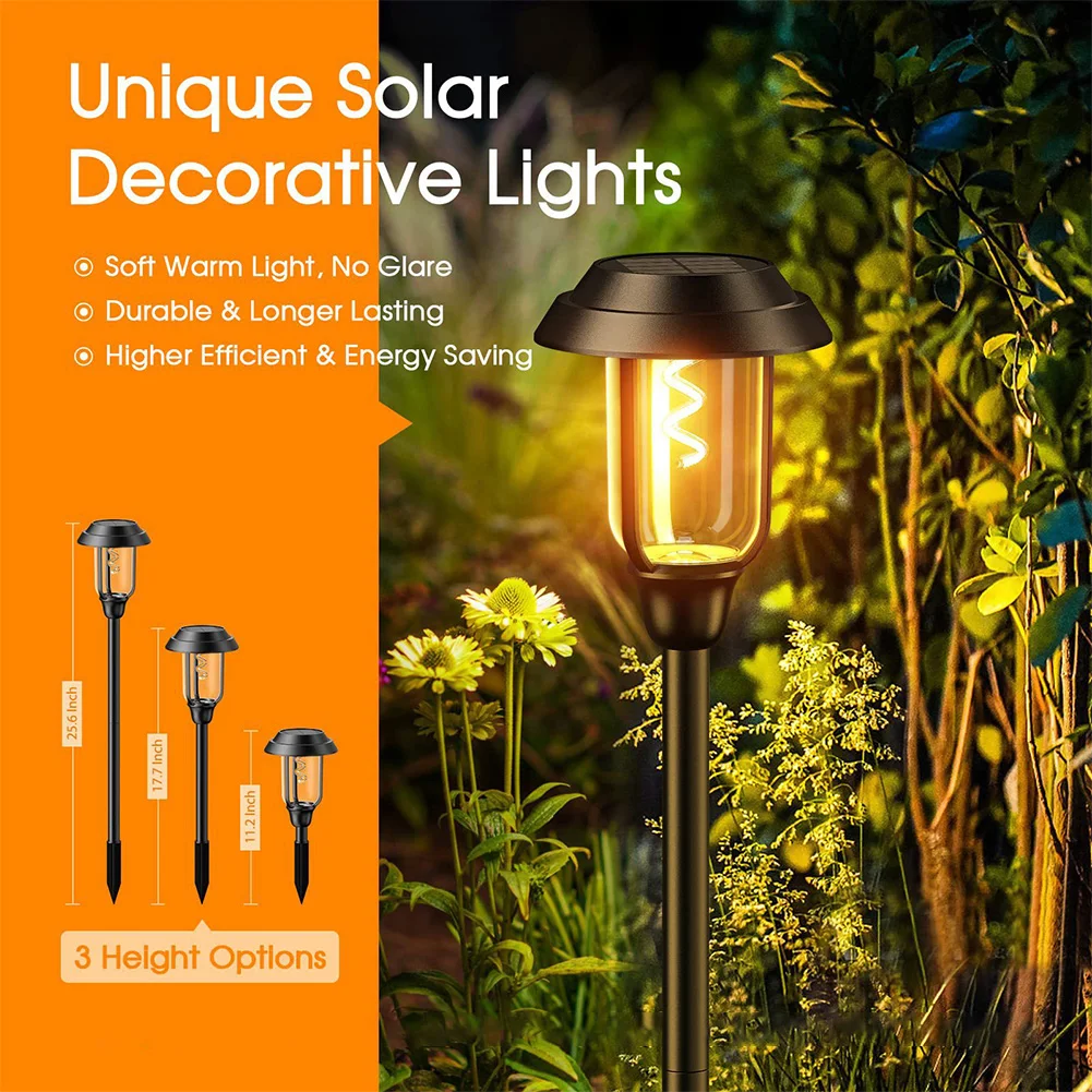 S-Shaped Tungsten Filamento Lâmpada, Outdoor Solar Pathway Lights, Waterproof Paisagem Luzes, Auto On and Off, 4 Pack