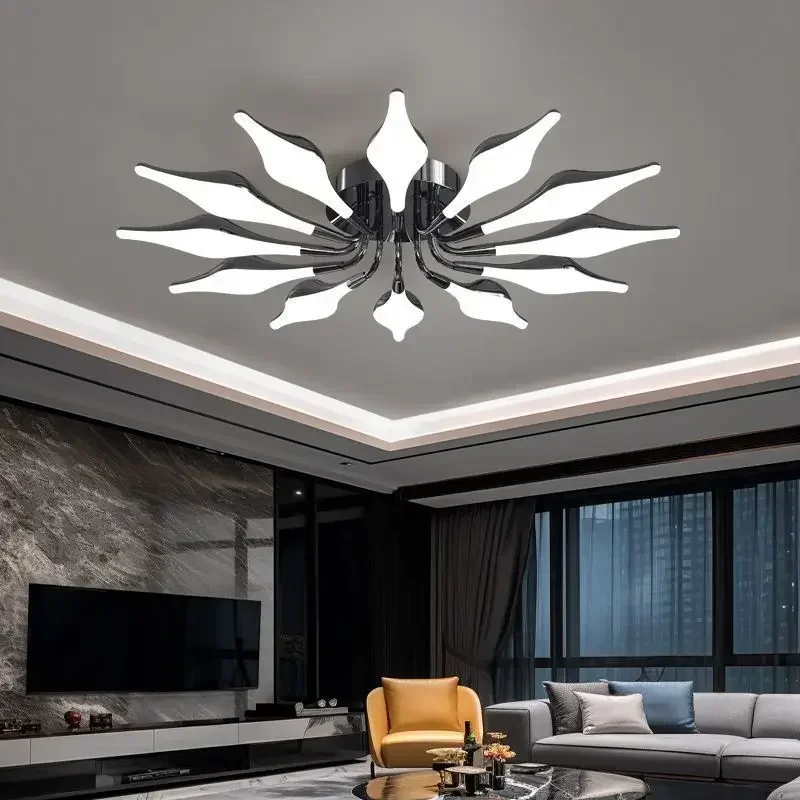 

Flower shaped living room lamp black and white combination personalized modern bedroom eye protection ceiling lights