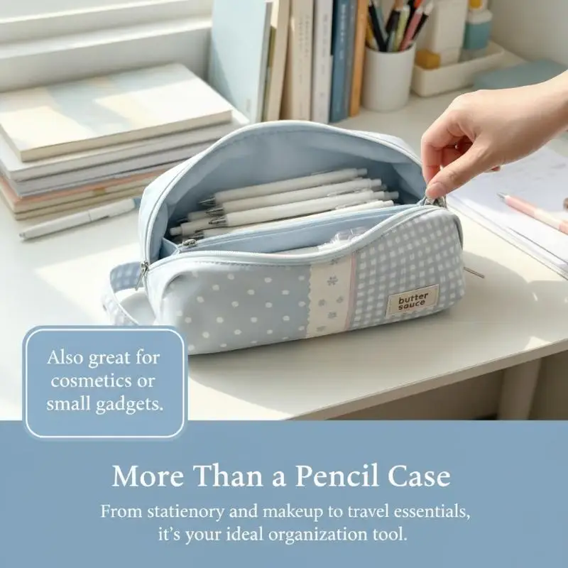 Portable Shell‑Shaped Pencil Pouch, Plaid & Polka‑Dot Large‑Capacity Stationery Storage Bag for School & Office Use