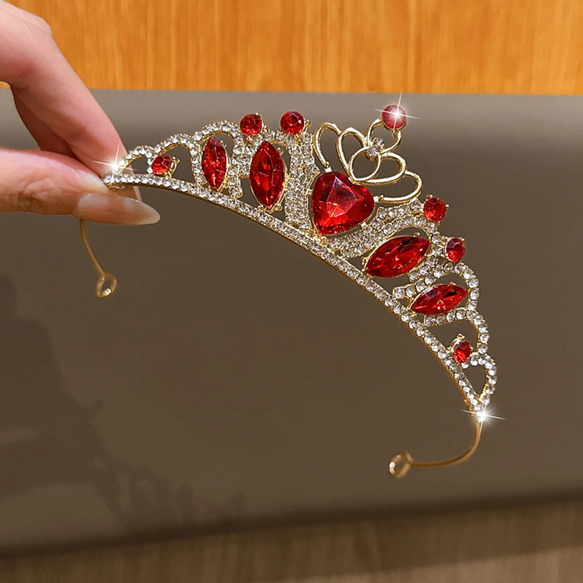 1 versatile, fashionable and elegant gold red crown suitable for daily hair accessories view 4