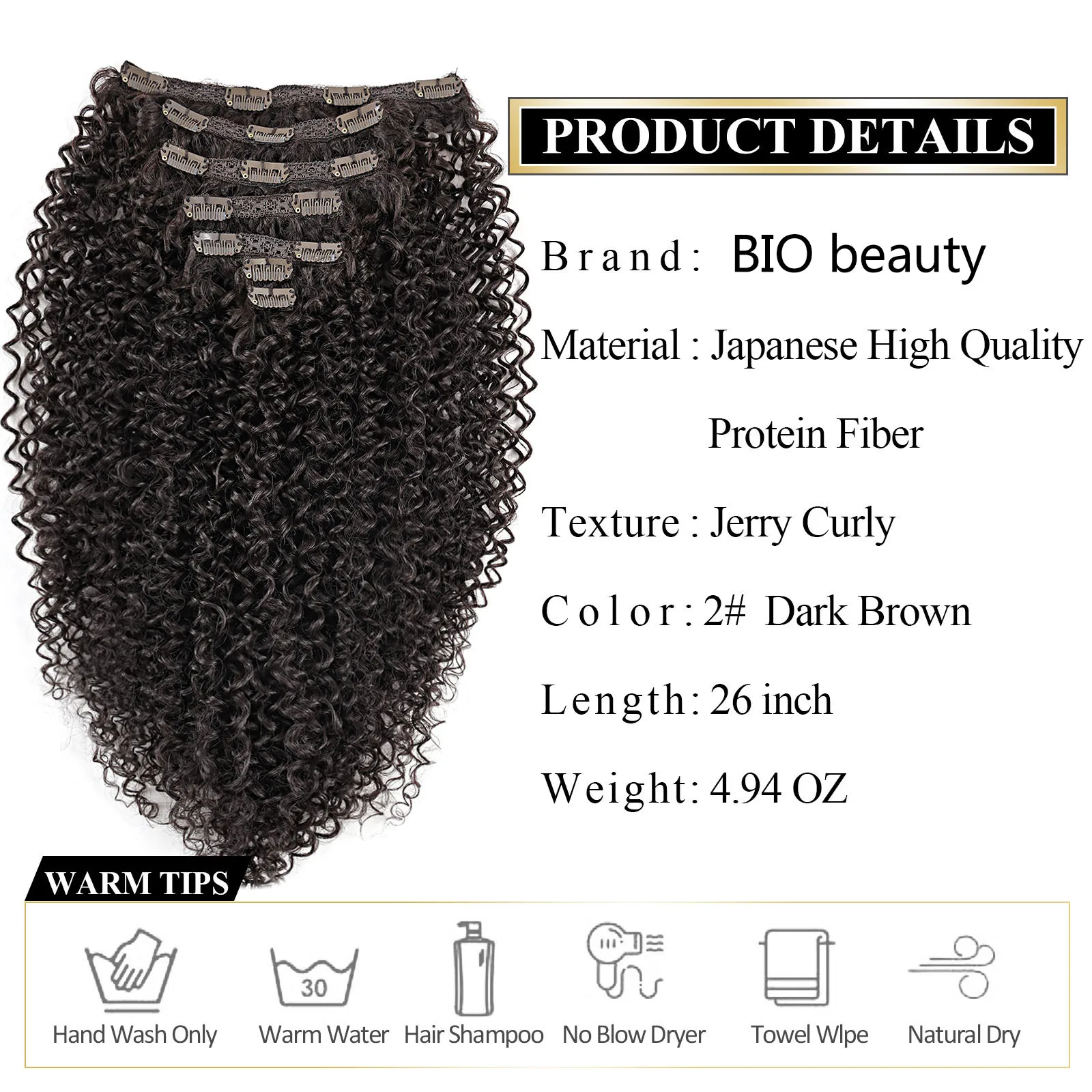 Curly Synthetic Clip In Hair Extensions Organic Fake Hair Curls Hairstyle 26\