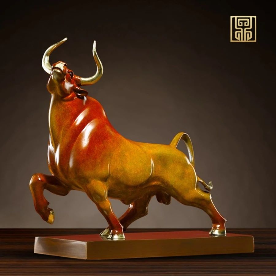 Lucky Brass Bull Statue Copper Wall Street Cow Home Office Desk Feng Shui Decor Wealth Money Drawing Gift For Business Success - view 2