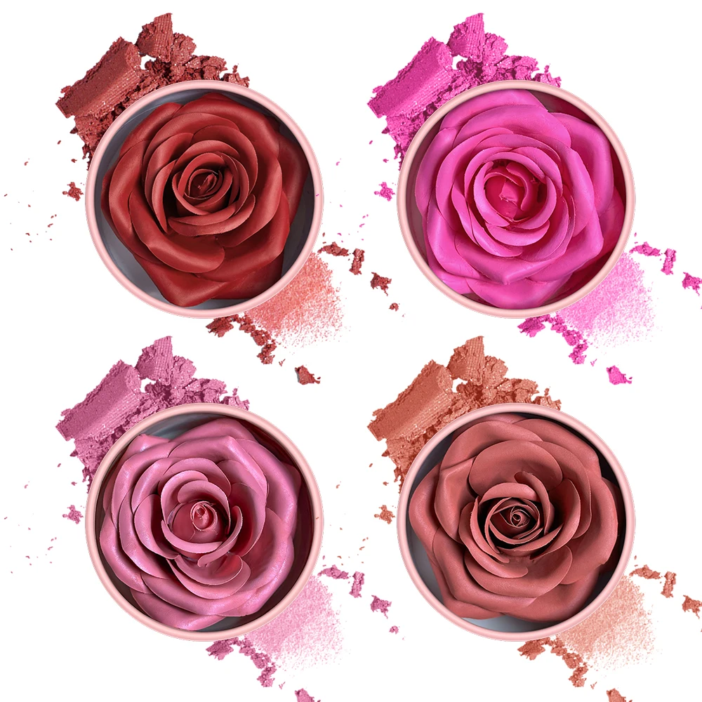 Fard in polvere per evidenziare la rosa 3D Glitter ad alta lucentezza Migliora l'aspetto del trucco nudo, trucco per il contorno del viso in polvere opaca