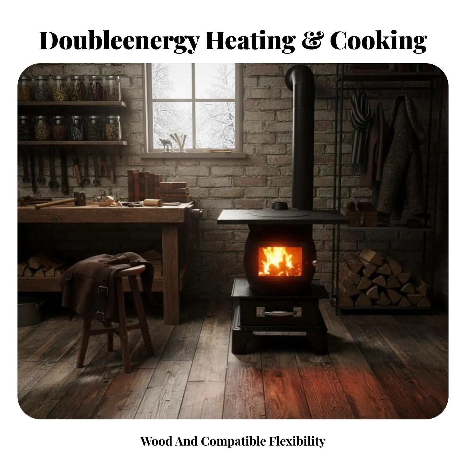 Cast Iron Heating Stove, Wood & Coal Compatible, Indoor Smokeless Heater, Winter Home Appliance, Multi-Functional Cooking, Rural