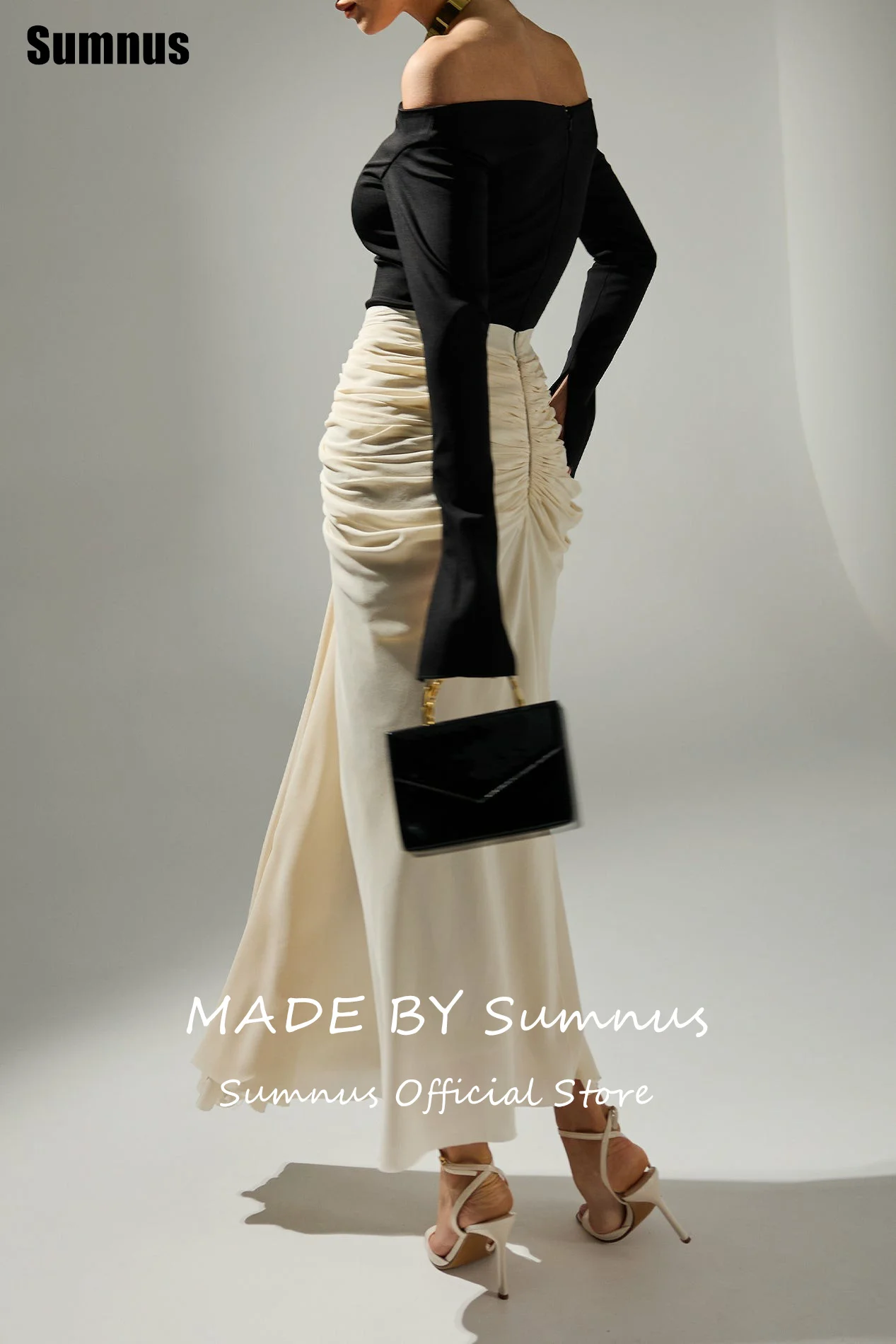 Sumnus Charming Mermaid Prom Dress Off Shoulder Pleats Contrast Color Midi Evening Dress Gala فساتين سهرة Customized