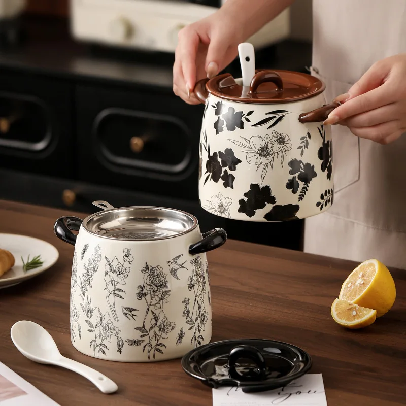 

Бак для масла в виде свиньи, керамический антикварный цветок, бытовая коробка для приправ большой емкости, банка для приправ, бутылка для кухни