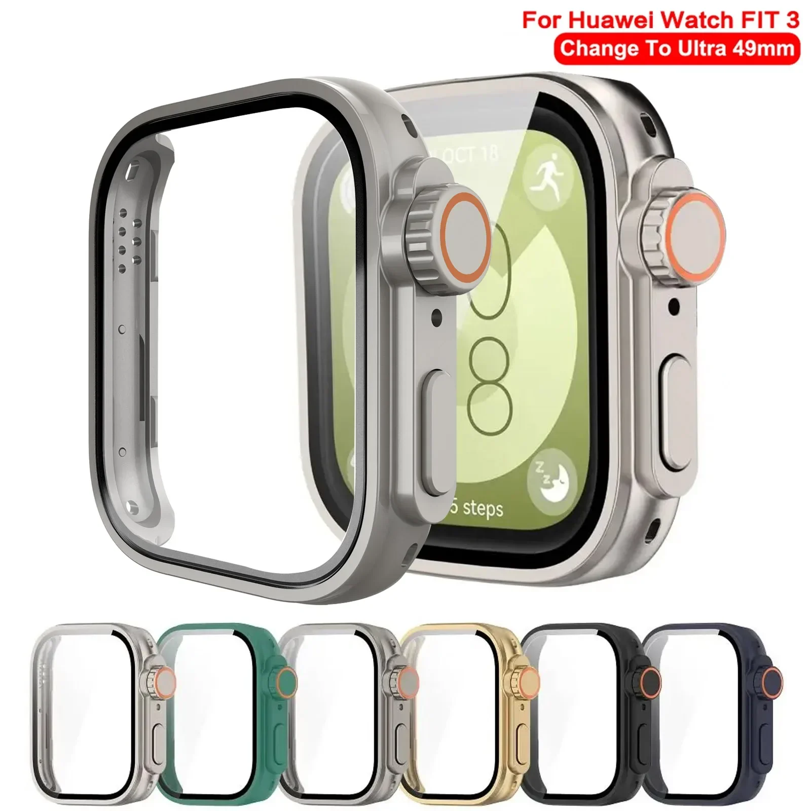 

For Huawei Watch Fit 3 Smartwatch Change to Ultra Screen Protector For Huawei Fit 3 Upgrade to Ultra2 PC Case+Glass Accessories