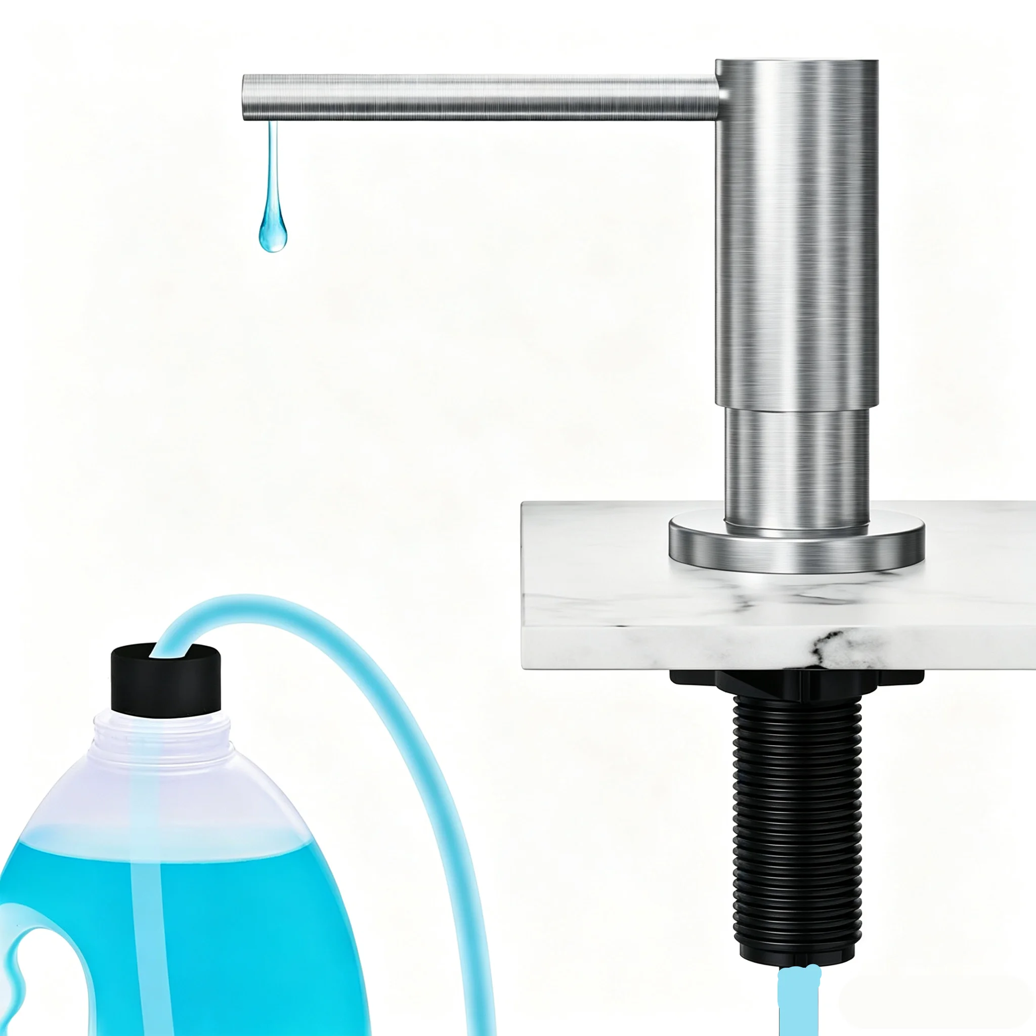 Built-in Sink Soap Dispenser Pump Head Stainless Steel Bathroom Kitchen Detergent Dispenser Smooth Rebound for Hand Dish Washing