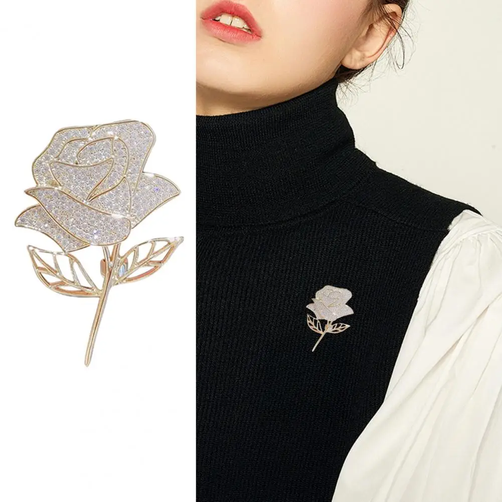 Multi-purpose Brooch Women’s Rhinestone Brooch Pin Sparkling Rose Flower Lapel Badge High-gloss Zinc Alloy Scarf Accessory