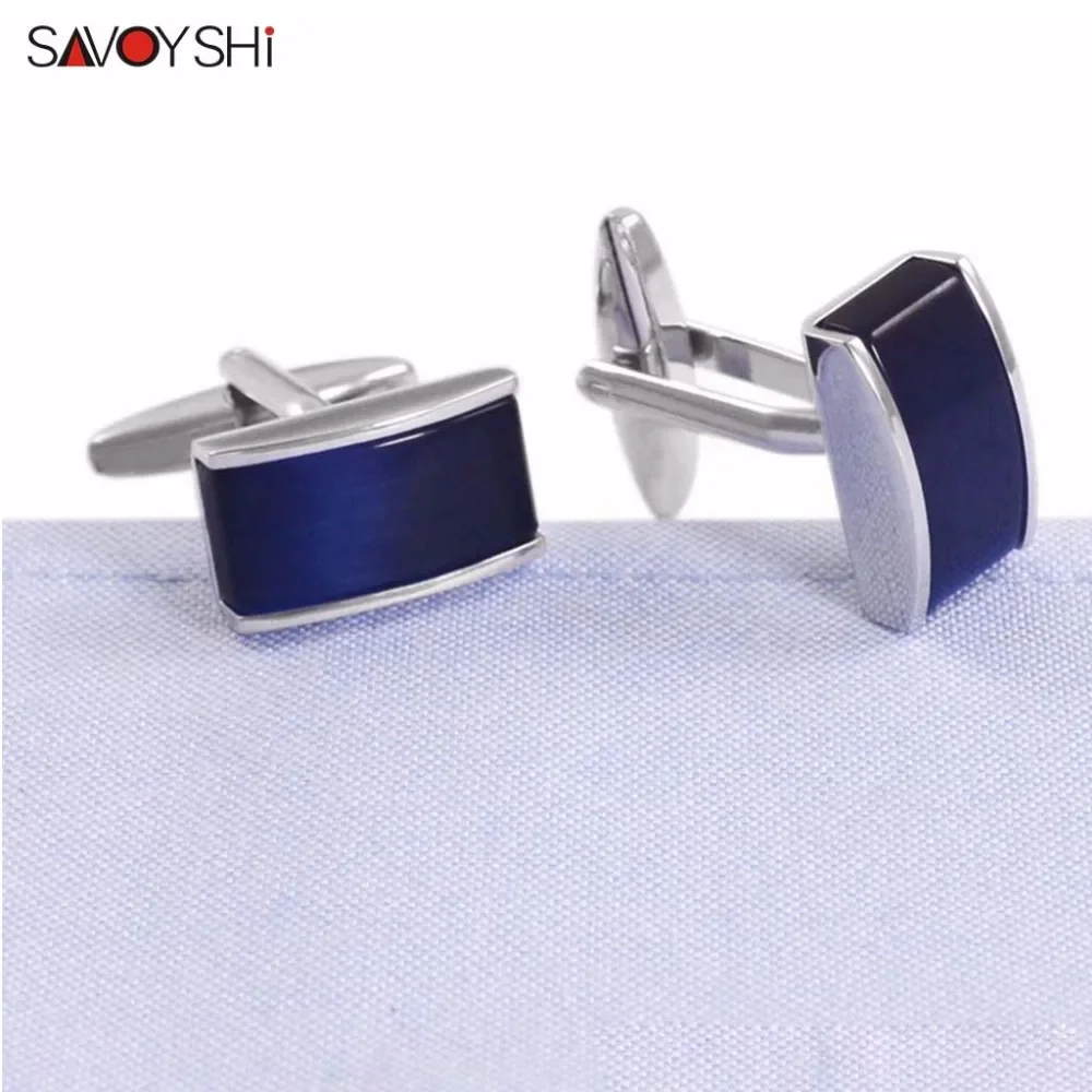 SAVOYSHI Luxury Square Blue Cat\'s Eye Stone Cufflinks for Mens High Quality Shirt Cuff buttons Cuff links Wedding Gift Jewelry