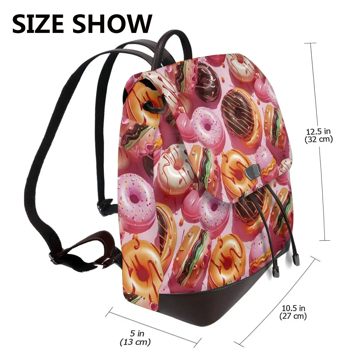 달콤한 간식 핑크 배경 3D 패턴 새로운 여성용 배낭 디자이너 고품질 가죽 심플 패션 대용량 배낭