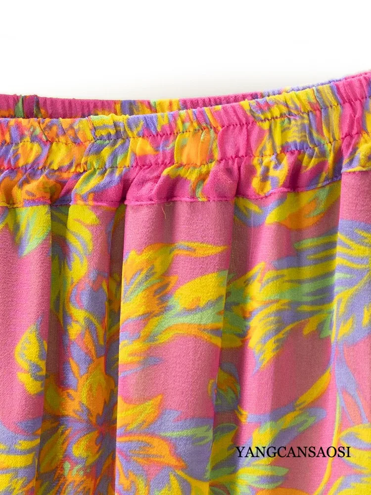 2026年女性用夏快適100%天然桑絹二重層ジョーゼットバケーションスタイル伸縮性ウエスト万能スカート