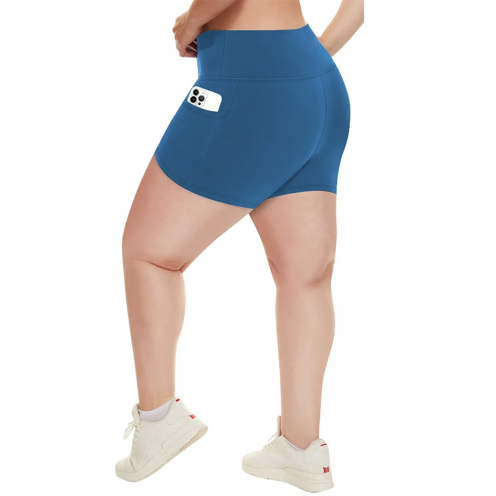 Yoga-Shorts in Übergröße für Damen, hohe Taille, Seitentasche, Workout, Laufhose, dehnbar, sportlich, Sommermode, schmale Shorts – Detail 9