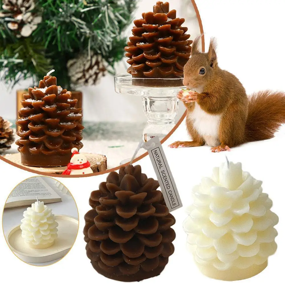 2Pcs Pinecone Candles Pine Cone Figural Art Candle Holiday Indoor Decoration Realistic Pinecone Home Cute Aromatherapy Candles