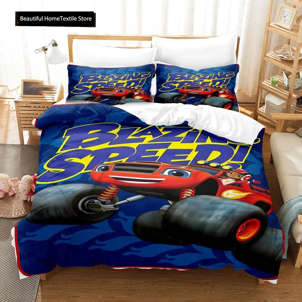 Cartoon Blaze And  Monster Machines Speed Bedding Set Boys Girls Twin Queen Size Duvet Cover Pillowcase Bed Boys Adult