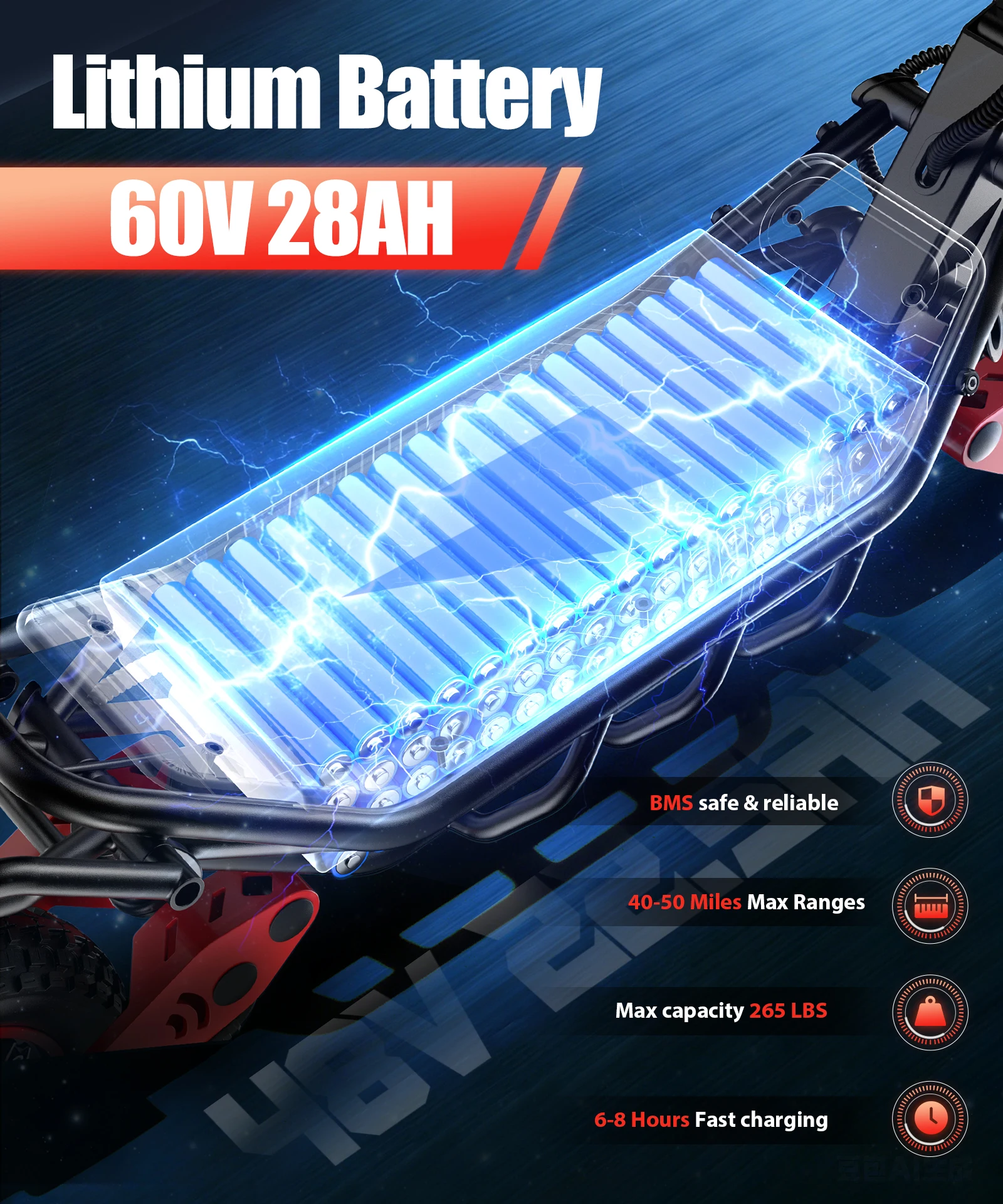 FREEBOY H10 Elektroroller 6000W Doppelmotor 75km/h Höchstgeschwindigkeit 60-80KM Reichweite 60V 28AH Batterie 12 Zoll Offroad-Reifen Hydraulische Bremse Klappbarer Elektroroller für Erwachsene EU-Lager Schneller Versand 1 Jahr Garantie – Detail 8