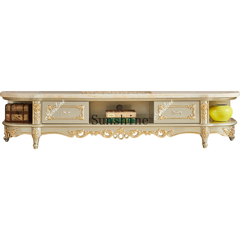 European marble TV cabinet coffee table combination villa living room solid wood size apartment  FT