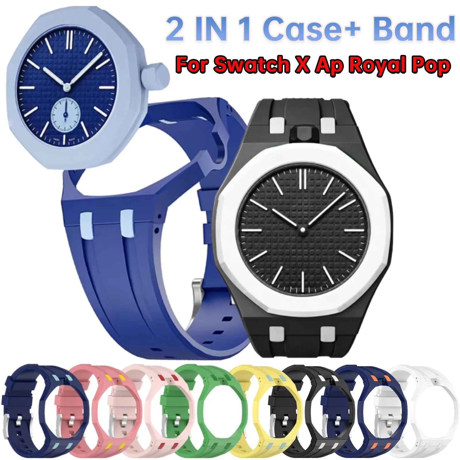 2-in-1 PC Case+Silicone Strap for Swatch X Ap Royal Pop Pocket Watch Changer To Wristwatch Integrated Modification Accessories