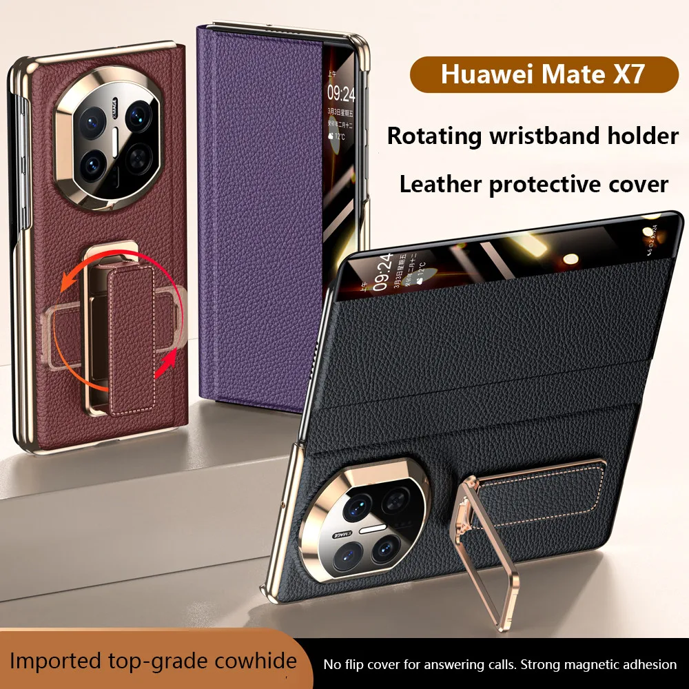 

Wrist Strap Cover For Huawei Mate X7 X6 X5 MateX7 MateX6 5G Flip Book Leather Rotating Bracket 360 Protection Case